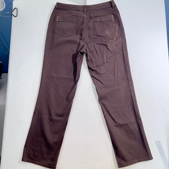 Chico's Platinum Jeans Woman's 2 Reg(M 12) Brown Embroidered Rivet Embellishment - Picture 13 of 16